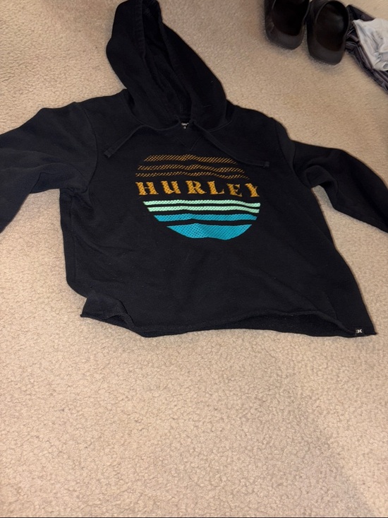 Hurley Jackets & Blazers - Hurley Black Hoodie with Teal and Yellow Striped Logo